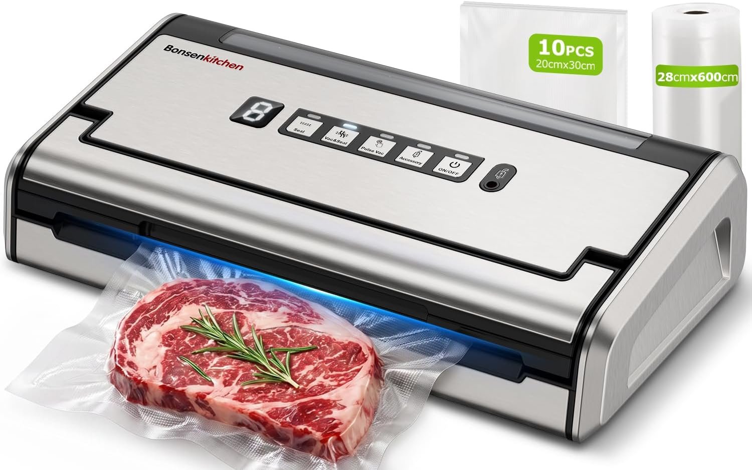 Bonsenkitchen Embaladora a vácuo, selada largura 5 mm anti-fugas