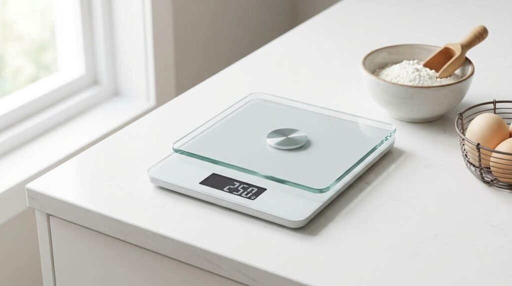 balança de cozinha digital com prato de vidro