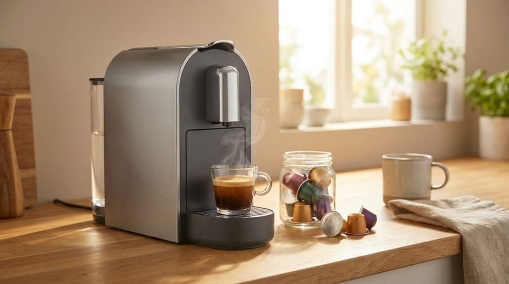 máquina de café de cápsulas com chávena de expresso