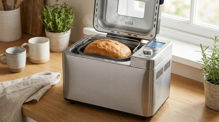máquina de fazer pão com pão fresco acabado de cozer