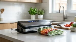 máquina de vácuo a selar alimentos na cozinha