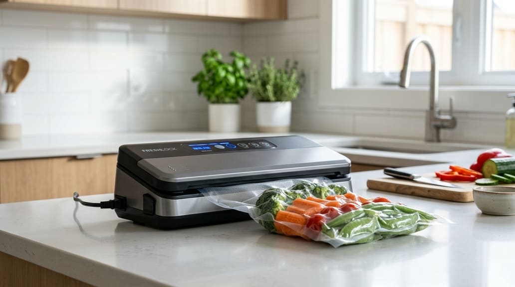 máquina de vácuo a selar alimentos na cozinha