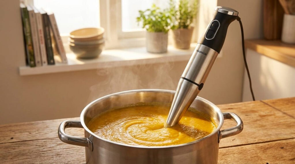 varinha mágica a preparar sopa cremosa