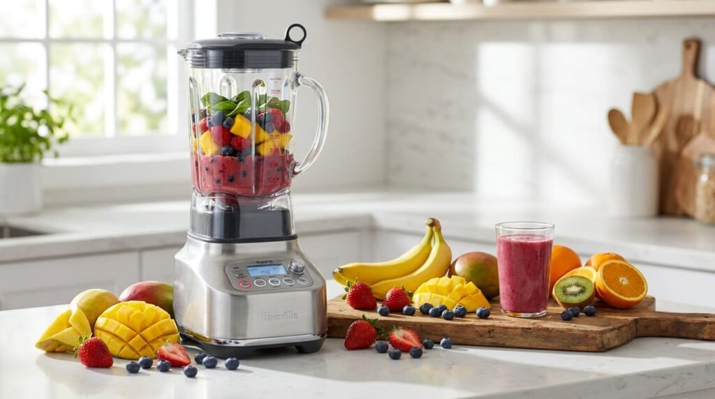 liquidificador de jarro a preparar smoothie de fruta